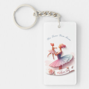 Porte-clés Maman Ballerine Aquarelle Rose et Bleu Mignonne
