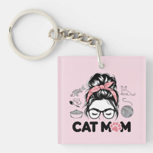 Porte-clés "Maman Chat" Femme Amoureuse de Chats Mignonnes