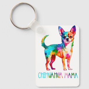Porte-clés Maman Chien Chihuahua Aquarelle Colorée Maman Chie