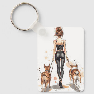 Porte-clés Maman de Chien Femme Stylée qui Promè