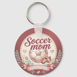 Porte-clés Maman de foot adorable rose doré floral
