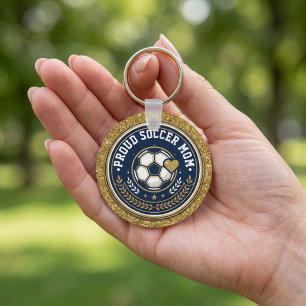 Porte-clés Maman de foot orgueilleuse Or Paillettes fausses