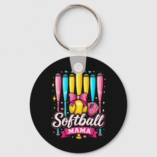 Porte-clés Maman de softball Coquette de softball à arc (Recto)