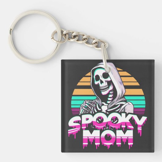 Porte-clés Maman éffrayante : Vaporwave Skeleton Halloween ma (Devant)