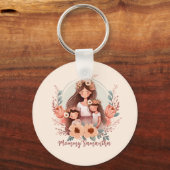 Porte-clés Maman et deux filles dans le cadre floral (Recto)