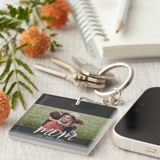 Porte-clés Maman Etabli Moderne Script Photo (Devant Droit)