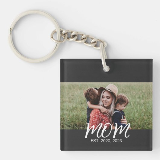 Porte-clés Maman Etabli Moderne Script Photo (Devant)
