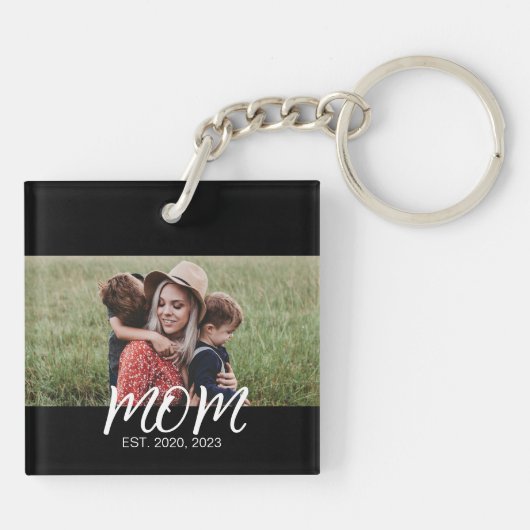 Porte-clés Maman Etabli Moderne Script Photo (Dos)