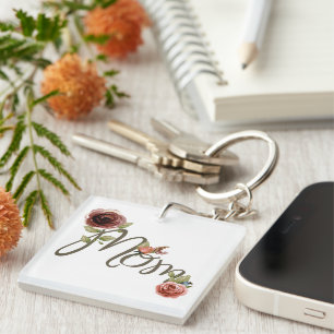 Porte-clés Maman Féminine Aquarelle Roses Rose Pâle Fête des 