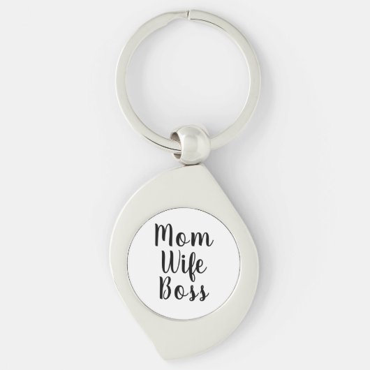 Porte-clés Maman femme patron noir blanc script personnalisé  (Devant)