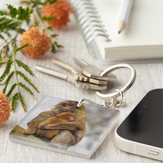 Porte-clés Maman macaque barbare et bébé (Devant Droit)