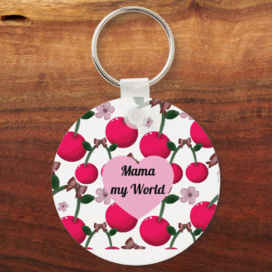 Porte-clés Maman Mignonne Personnalisée Mon Monde Fleur Cherr