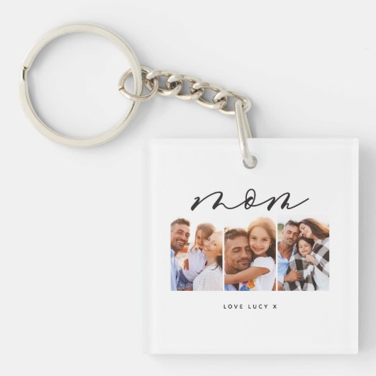 Porte-clés maman mignonne script moderne multi photo cadeau (Devant)