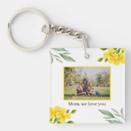 Porte-clés Maman nous t'aimons photo florale jaune