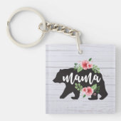 Porte-clés Maman Ours Élégant Rustique Fleurs Florales Maman (Devant)