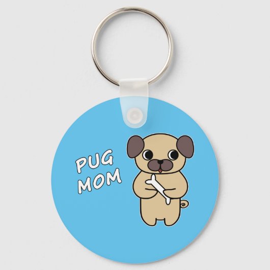 Porte-clés MAMAN PUG - Bleu ciel (Recto)