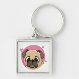 Porte-clés Maman Pug Mignonne Papa Chien Drôle de Cartoon Ama