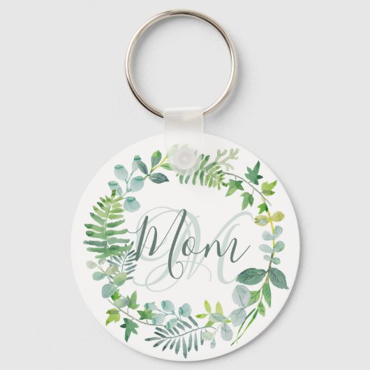 Porte-clés Maman Vert Feuillage Aquarelle Feuillage Moderne (Recto)