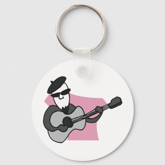 Porte-clés Man Wearing Beret Playing Acoustic Guitar (Recto)