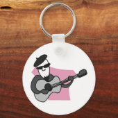 Porte-clés Man Wearing Beret Playing Acoustic Guitar (Verso)