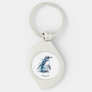 Porte-clés Manchot aquarelle azur arctique, personnalisé