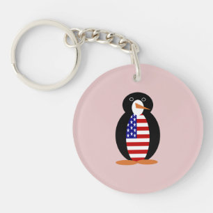 Porte-clés Manchot USA -- Manchot américain -- Fond rose