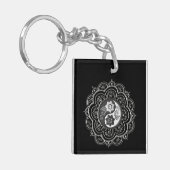 Porte-clés Mandala argent et noir (Devant gauche)