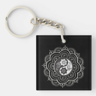 Porte-clés Mandala argent et noir