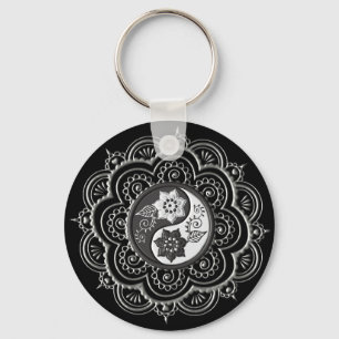 Porte-clés Mandala argent et noir