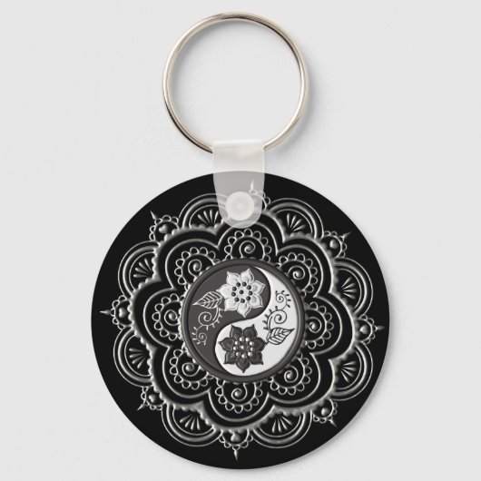Porte-clés Mandala argent et noir (Recto)