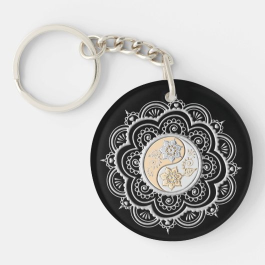 Porte-clés Mandala argent et or (Devant)