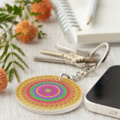 Porte-clés Mandala Ball style crochet jaune - (Devant Droit)