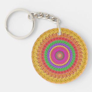 Porte-clés Mandala Ball style crochet jaune -