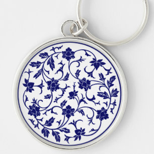 Porte-clés Mandala blanc et bleu chinois antique