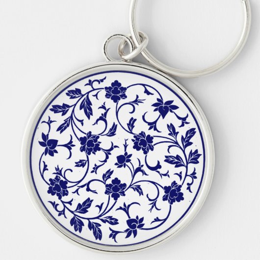 Porte-clés Mandala blanc et bleu chinois antique (Devant)