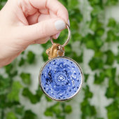 Porte-clés Mandala blanc et bleu chinois antique (Main)