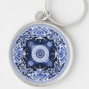 Porte-clés Mandala blanc et bleu chinois antique