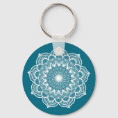 Porte-clés Mandala blanc sur fond bleu (Recto)