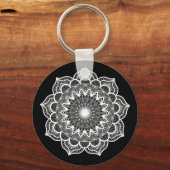 Porte-clés Mandala blanc sur fond noir (Verso)