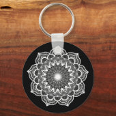 Porte-clés Mandala blanc sur fond noir (Recto)
