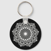 Porte-clés Mandala blanc sur fond noir (Verso)