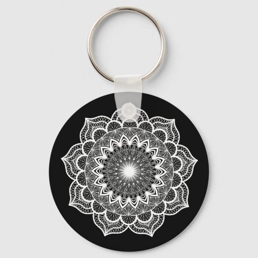 Porte-clés Mandala blanc sur fond noir (Verso)