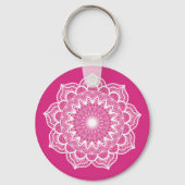 Porte-clés Mandala blanc sur fond rose (Recto)