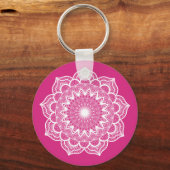Porte-clés Mandala blanc sur fond rose (Recto)