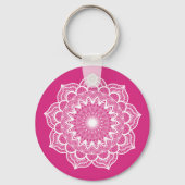 Porte-clés Mandala blanc sur fond rose (Verso)