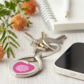 Porte-clés Mandala blanc sur fond rose (Côté )