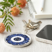 Porte-clés Mandala bleu et blanc antique chinois (Côté)