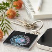 Porte-clés Mandala bleu et rose (Devant Droit)