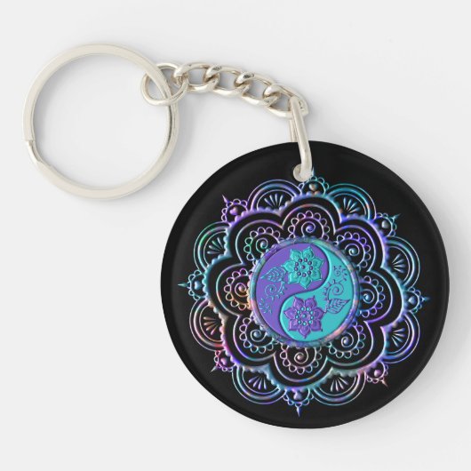 Porte-clés Mandala bleu et violet (Devant)