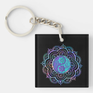 Porte-clés Mandala bleu et violet